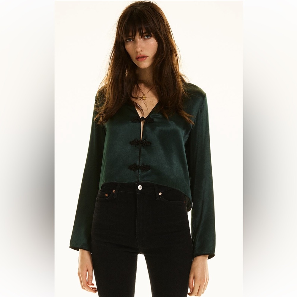 ZARA Satin Effect Toggle Blouse (M)